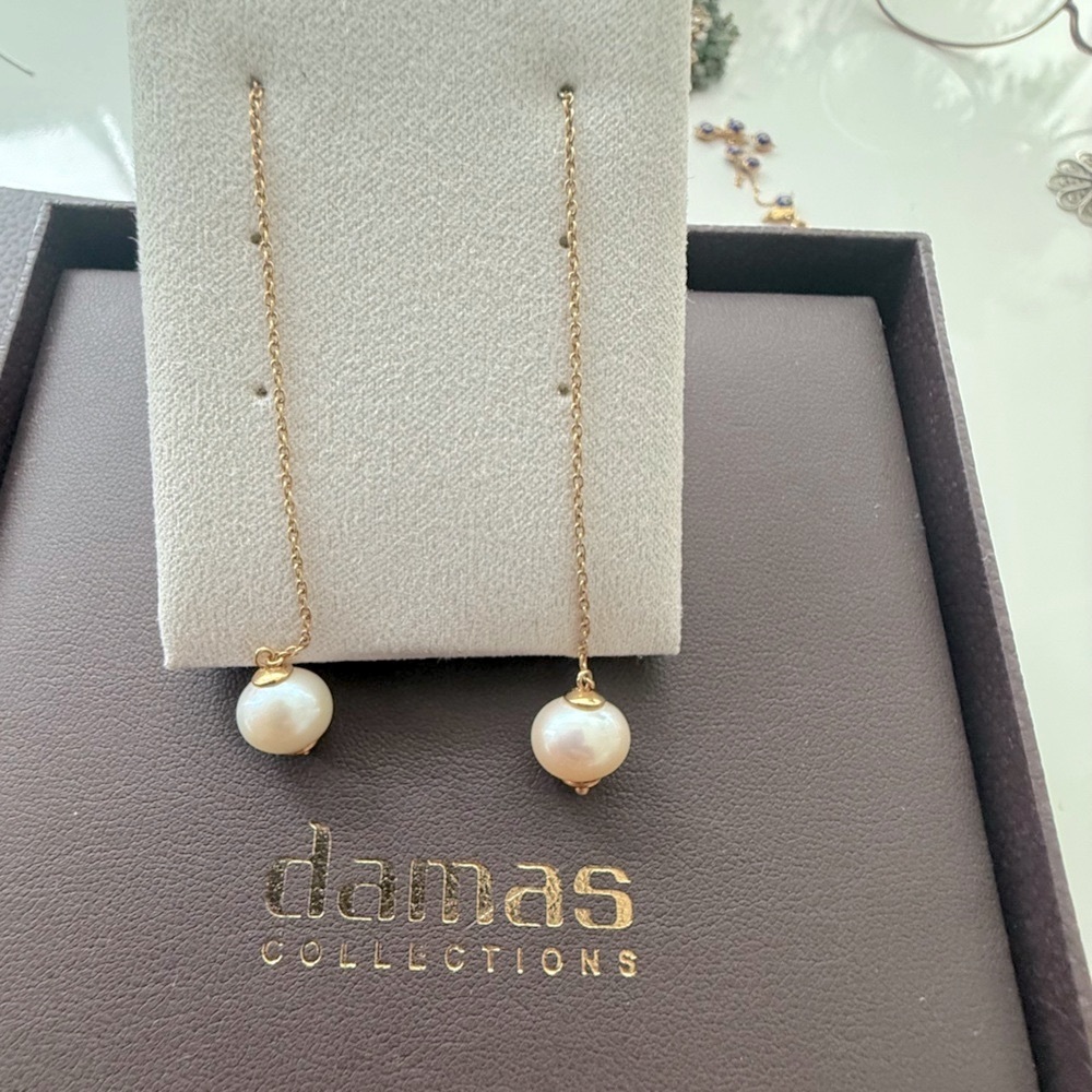 18K Gold Pearl Adjustable Threader Drop Pearl Earrings